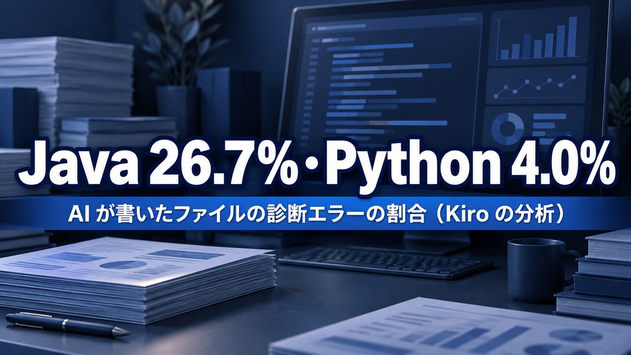 AI が書いたコードで診断エラーが出たファイルの割合、Java は Python の6.7倍――Kiro が IDE の約150万件の会話を分析、Claude Opus 4.6 で Java 26.7%・Python 4.0%（2026年8月公開）