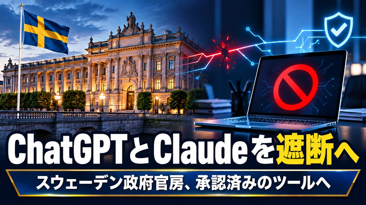 スウェーデン政府官房、職員の業務用パソコンから ChatGPT と Claude を遮断へ――承認済みの Copilot などを使うよう求める、スウェーデン公共ラジオが報道（10月23日）